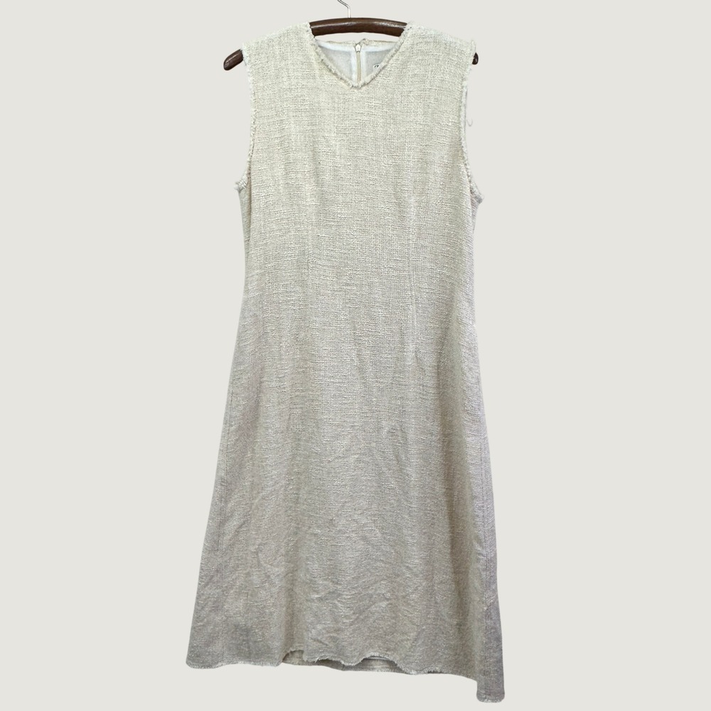 Zara‎ Tweed Sleeveless Midi Dress Size Large Cream Textured Quiet Luxury Chic